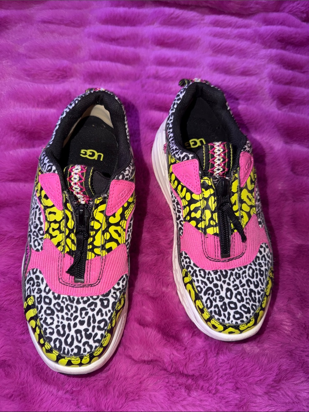UGG Pink & Yellow Leopard Print Slip-On Sneakers